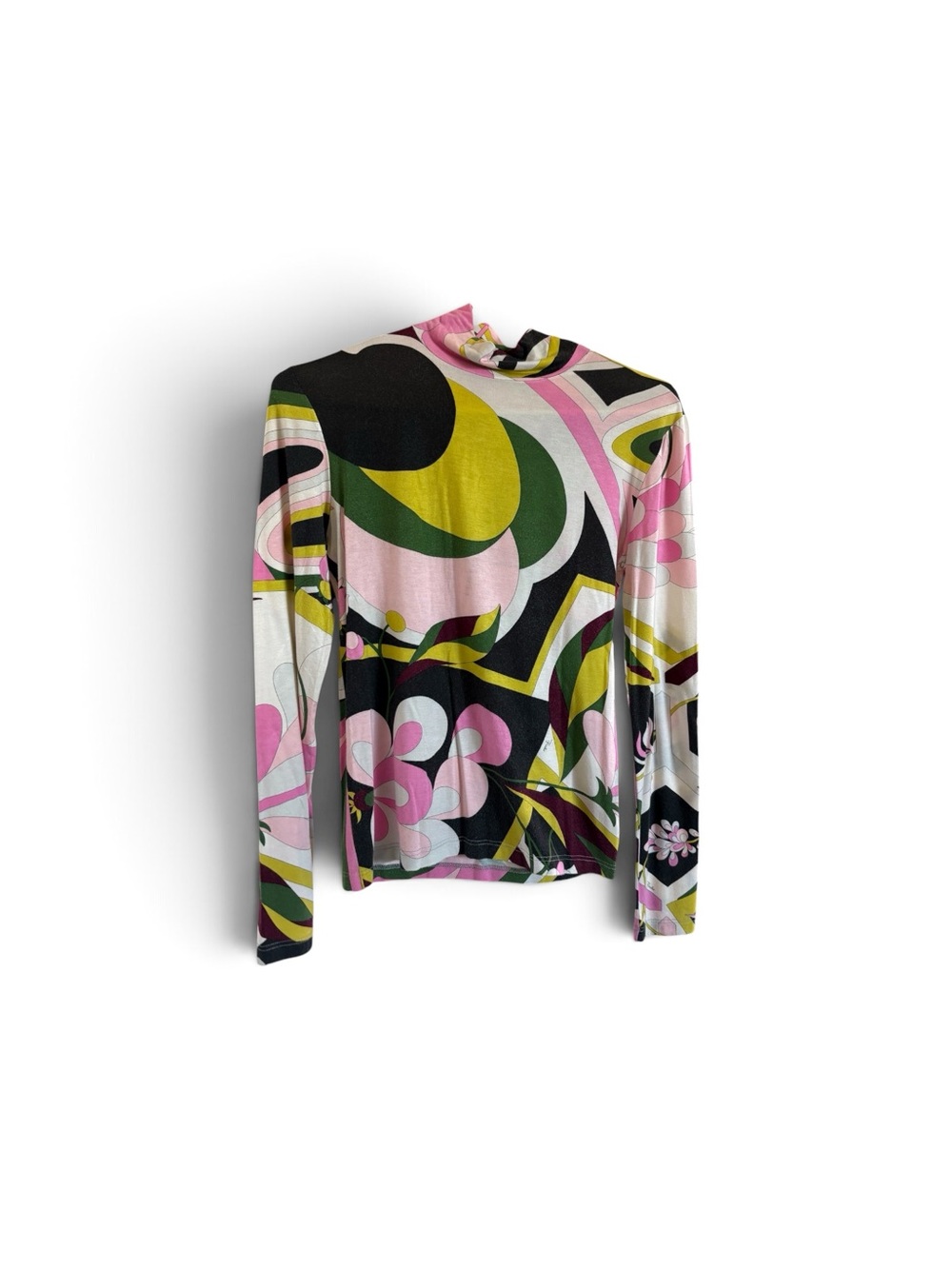 EMILIO PUCCI Long Sleeve Abstract Print Top in Pink, Green & Black